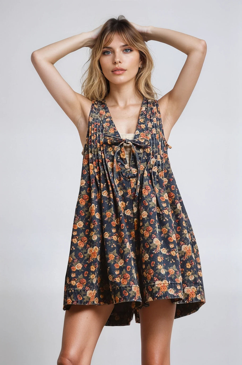 Vintage Bloom Denim Summer Romper