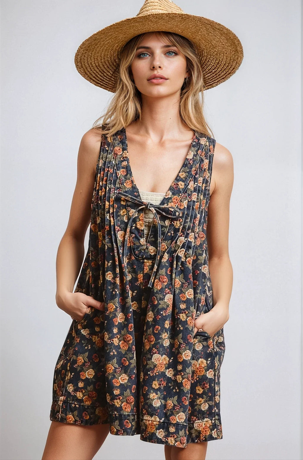 Vintage Bloom Denim Summer Romper