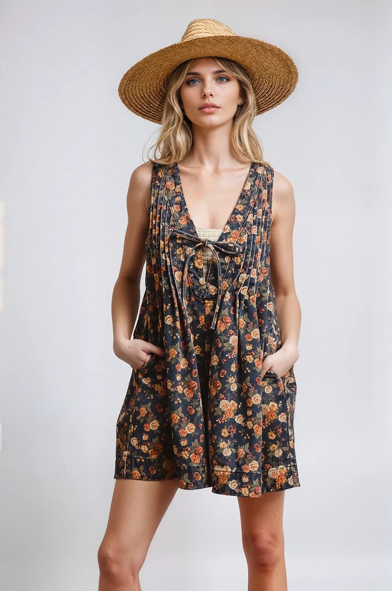 Vintage Bloom Denim Summer Romper